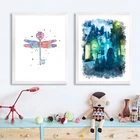 Акварель Гарри художественные принты Хагрид и клык постер холст живопись Летающий ключ Настенная картина печать детская комната украшение