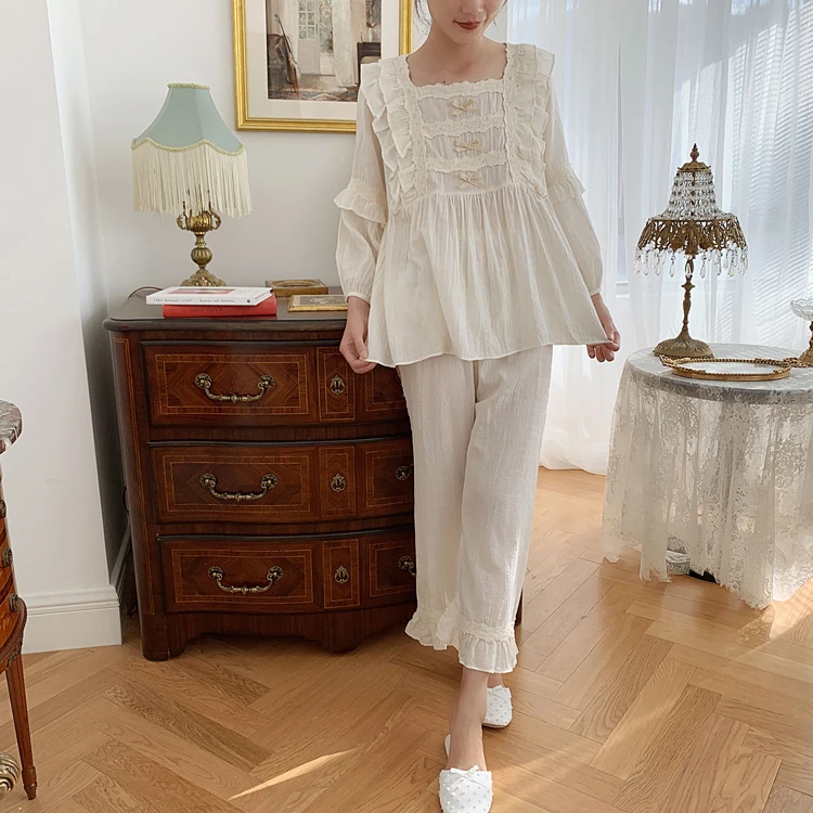 Женские кружевные пижамные комплекты в стиле &quotЛолита&quot. Милые топы с оборками +