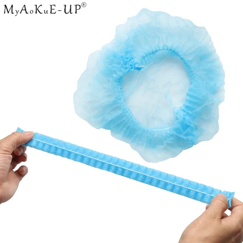 blue 100 шт./лот, одноразовая шапочка для душа, 5 цветов,, для салона, дома, эластичная шапочка для наращивания ресниц, Прививка ресниц, инструмент для макияжа, красота - Цвет: blue