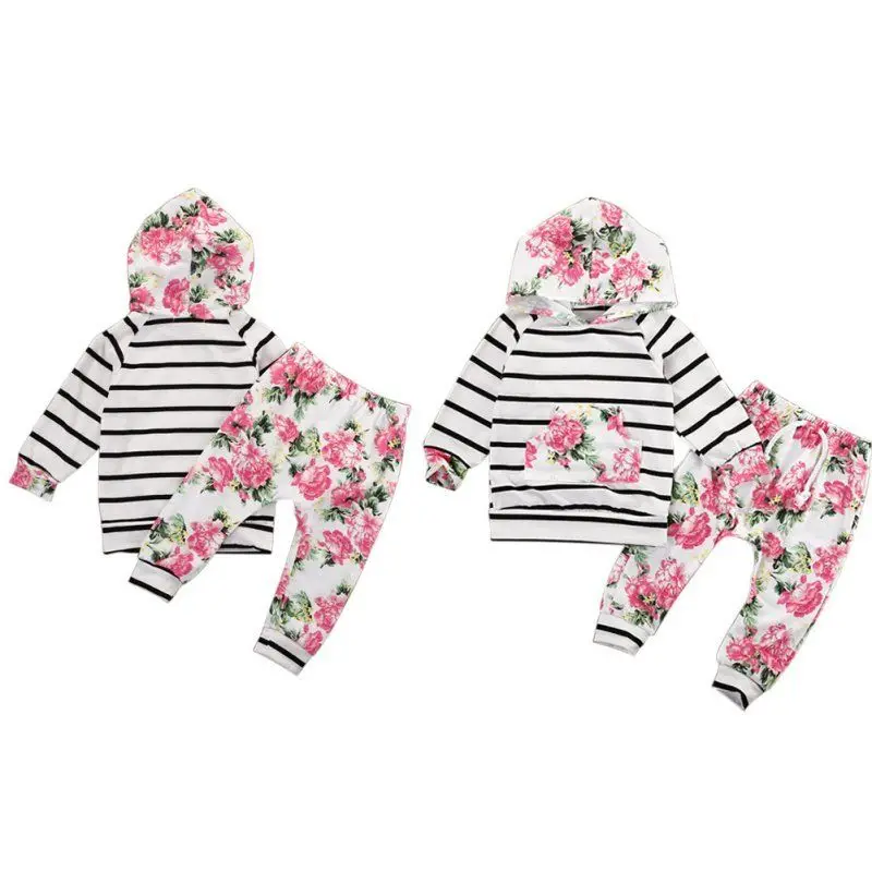 2 шт. одежда для маленьких девочек комплекты пуловер с капюшоном топы