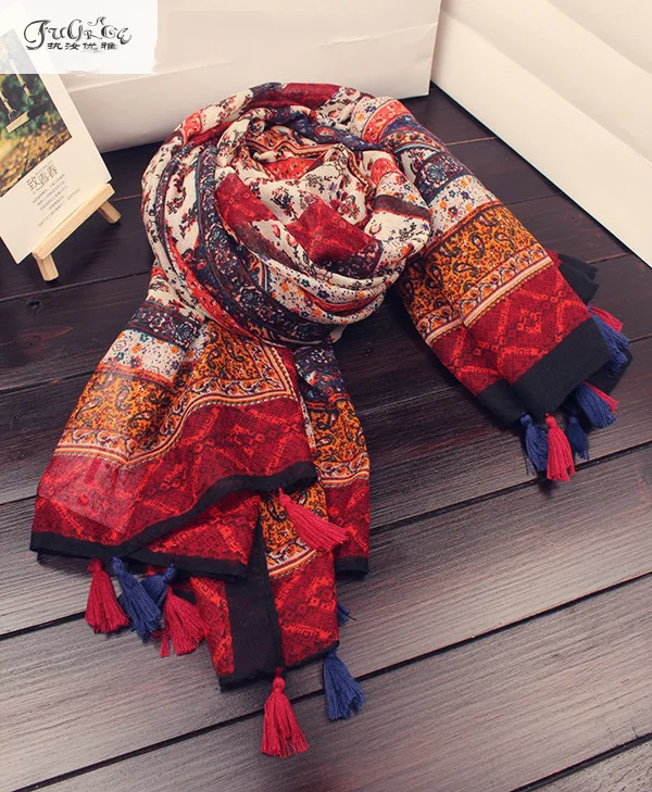 Шарфы шарфы Национальный Ветер дворец хлопковые и льняные с принтом кешью