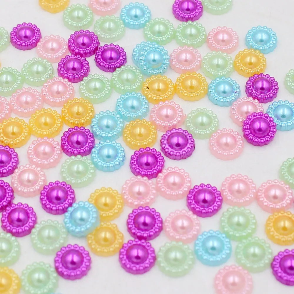 New 200pcs/Lot Multi Flower Flat Back Half Round Imitation Pearl Beads 9mm Cameo Cabochon Diy Jewelry Finding Making | Украшения и