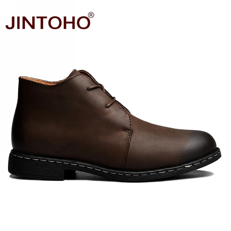 JINTOHO/модные мужские ботинки из натуральной кожи; Зимняя мужская обувь из натуральной кожи; кожаные ботинки на шнуровке; повседневные мужские зимние ботинки