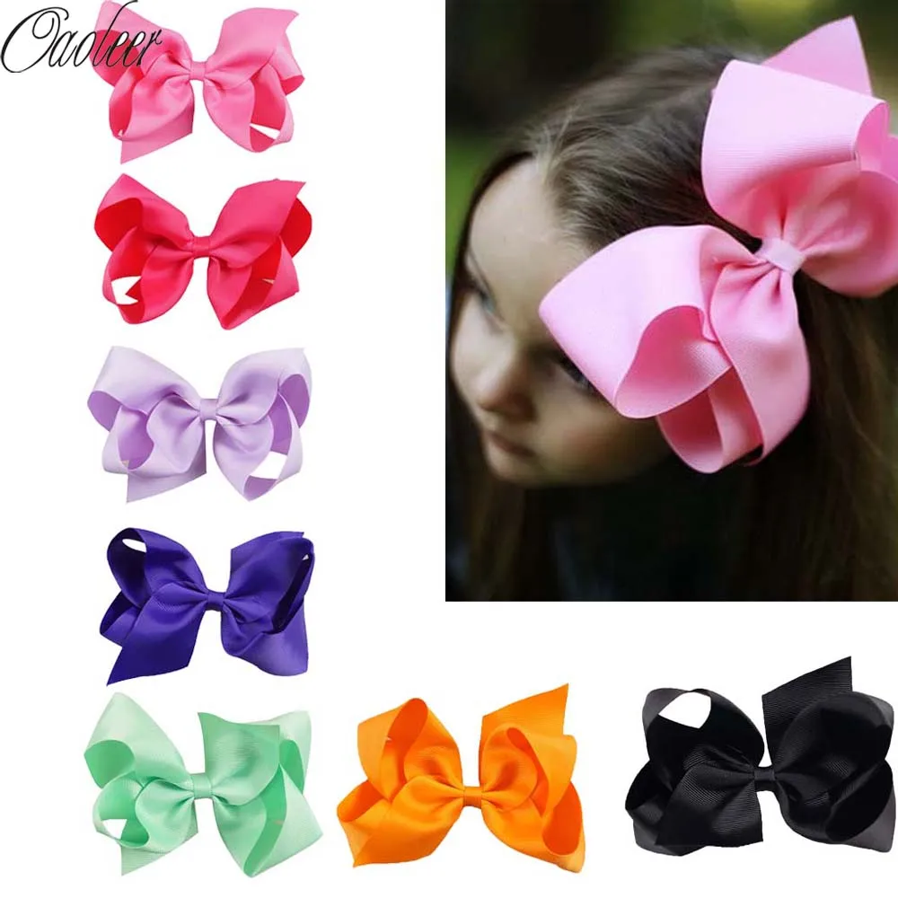 32 шт./лот 6 &quotбольшой бант для волос девочек однотонные Ленточные банты с зажимом