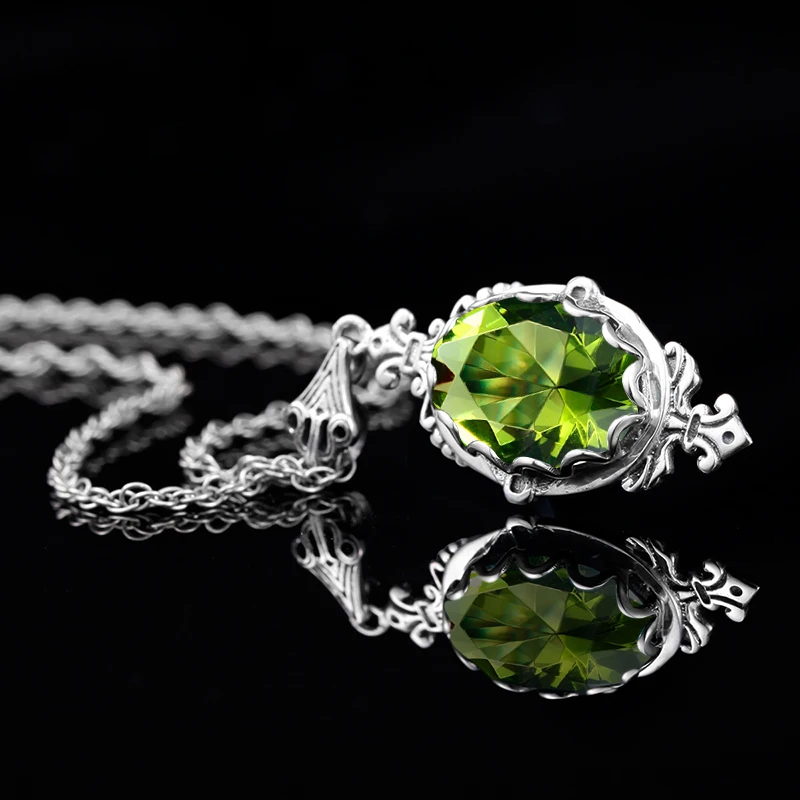 Ожерелье женское из серебра 925 пробы с подвесками|real 925|peridot pendant925 sterling silver pendant |