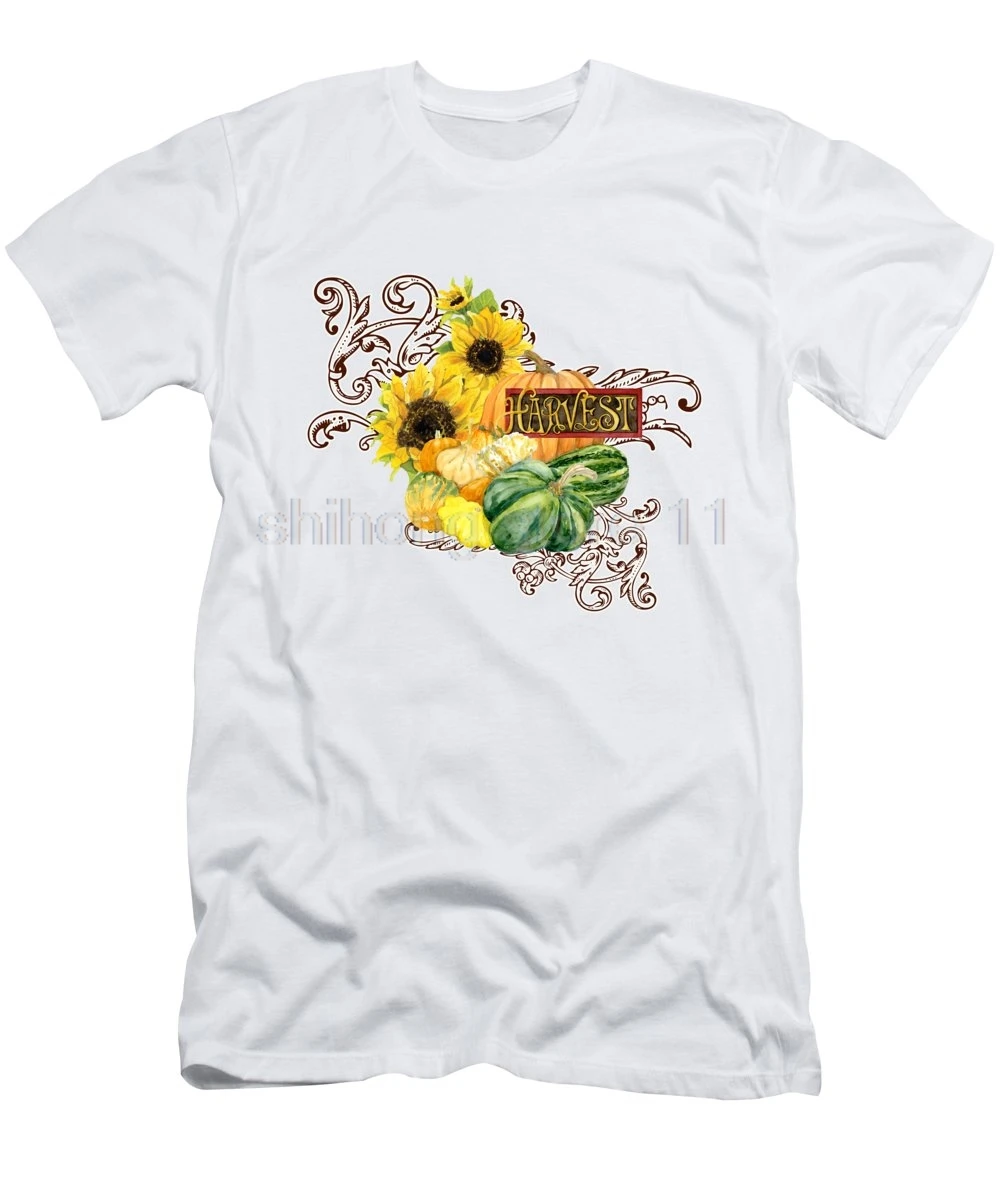1 celebrate abundance harvest fall pumpkins squash n sunflowers audrey jeanne roberts transparent Printed T-shirt | Мужская одежда