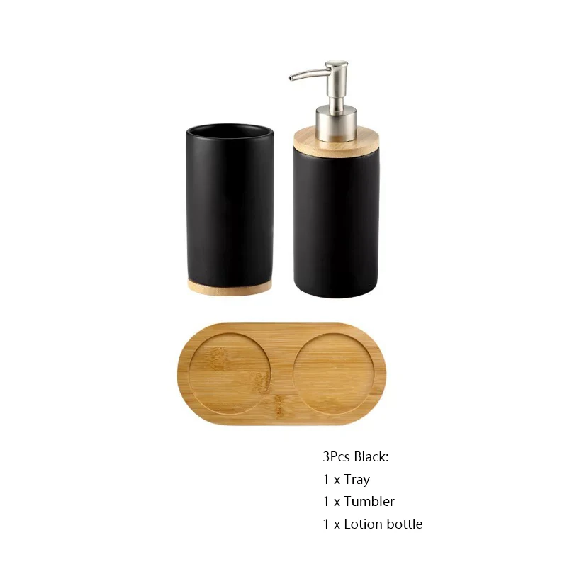 3Pcs Black-B Керамическая кружка зубная щетка Зубная паста держатель Лосьон бутылка гель для душа мыло диспенсер Аксессуары для ванной комнаты Набор Товары для ванной комнаты - Цвет: 3Pcs Black-B