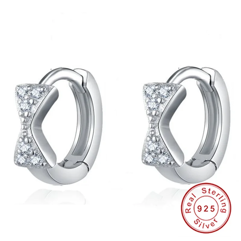 

BeBe Kitty Brand Fashion Baby Kids Jewelry 925 Sterling Silver Lucky Kitty Bow Heart Cut Small Hoop Earrings For Girls Child