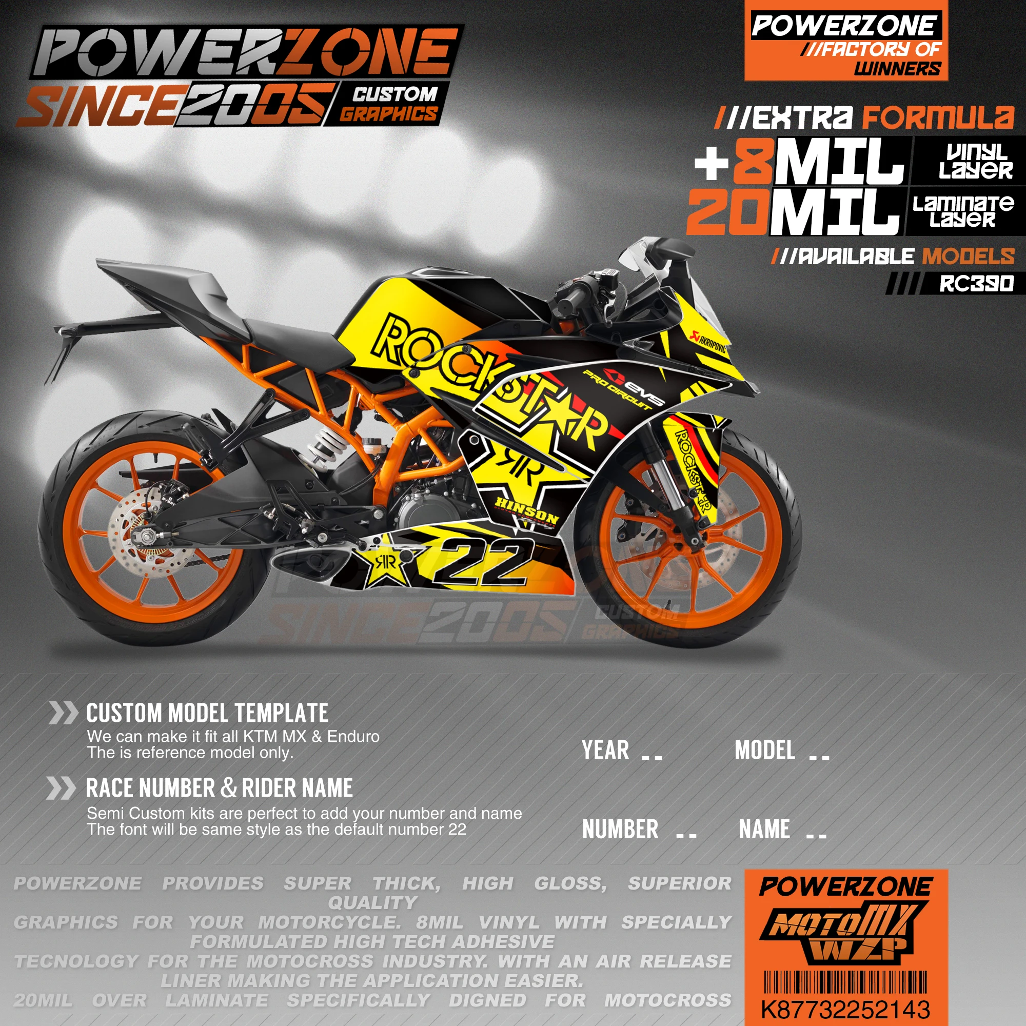

PowerZone Custom Team Graphics Backgrounds Decals 3M Stickers Kit For KTM RC390 2014-2016 2017-2019 143
