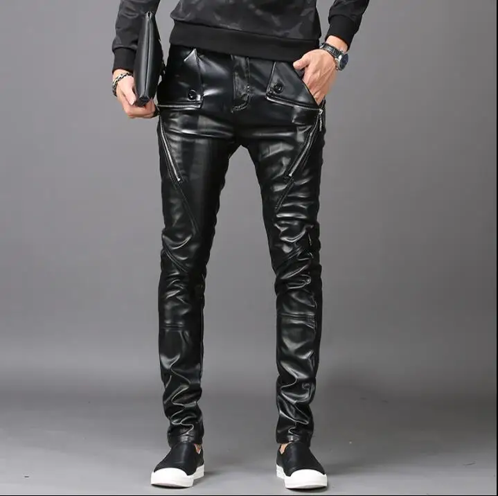 Брюки мужские зимние из искусственной кожи теплые мотоциклетные шаровары с