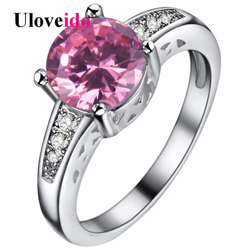 Uloveido 5% С Кубического Циркония Розовый Круглые Кольца для Женщин Кольцо Женщина