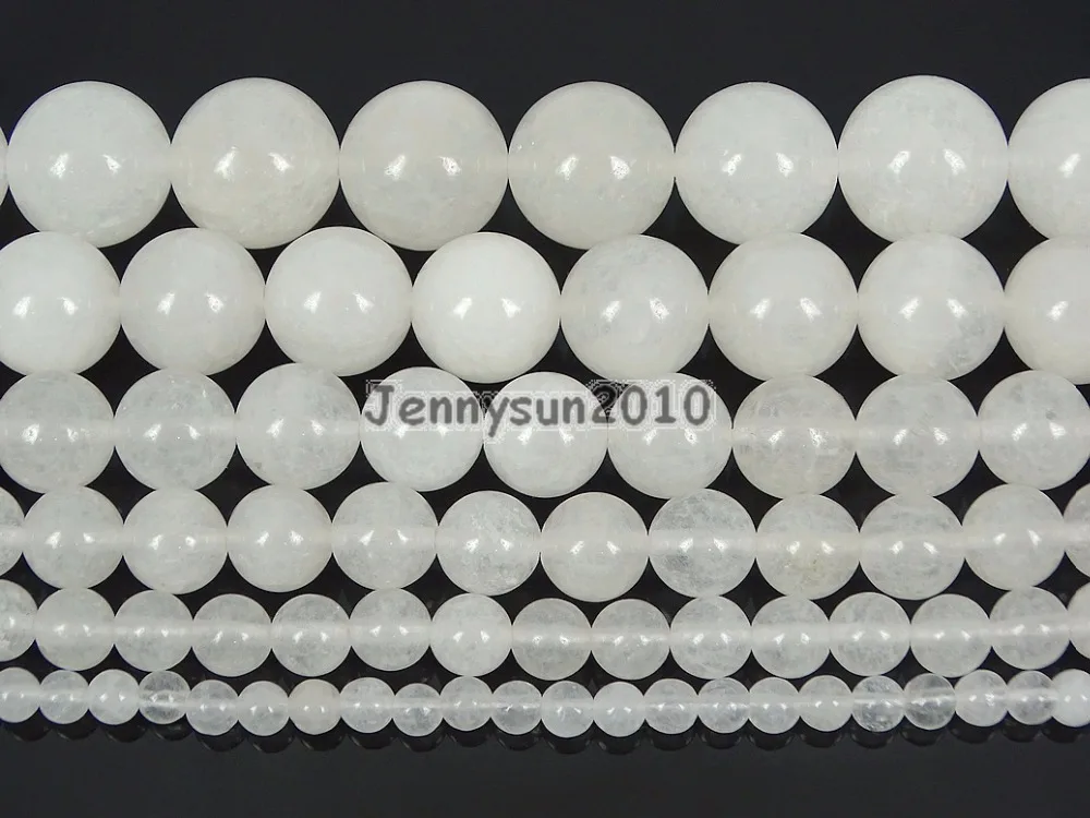 

Natural White Ja-de Gems Stone Round Beads 15" 4mm 6mm 8mm 10mm 12mm 14mm for Jewelry Making Crafts 5 Strands/Pack