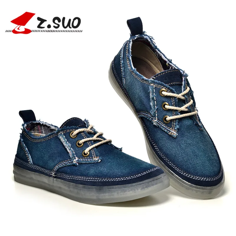 Z. Suo Brand 2019 Fashion Men's Shoes Casual Canvas Denim for Men Lace Up Breathable Zapatillas Hombre Retro Beige | Обувь