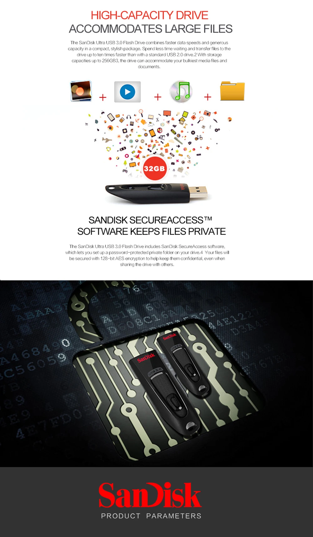 Флеш-накопители USB SanDisk, флеш-накопители, 16 ГБ, 32 ГБ, 64 ГБ, 128 ГБ, 256 ГБ, флеш-накопитель USB 3,0, флешка, флешдиск, USB ключ, u-диск для ПК