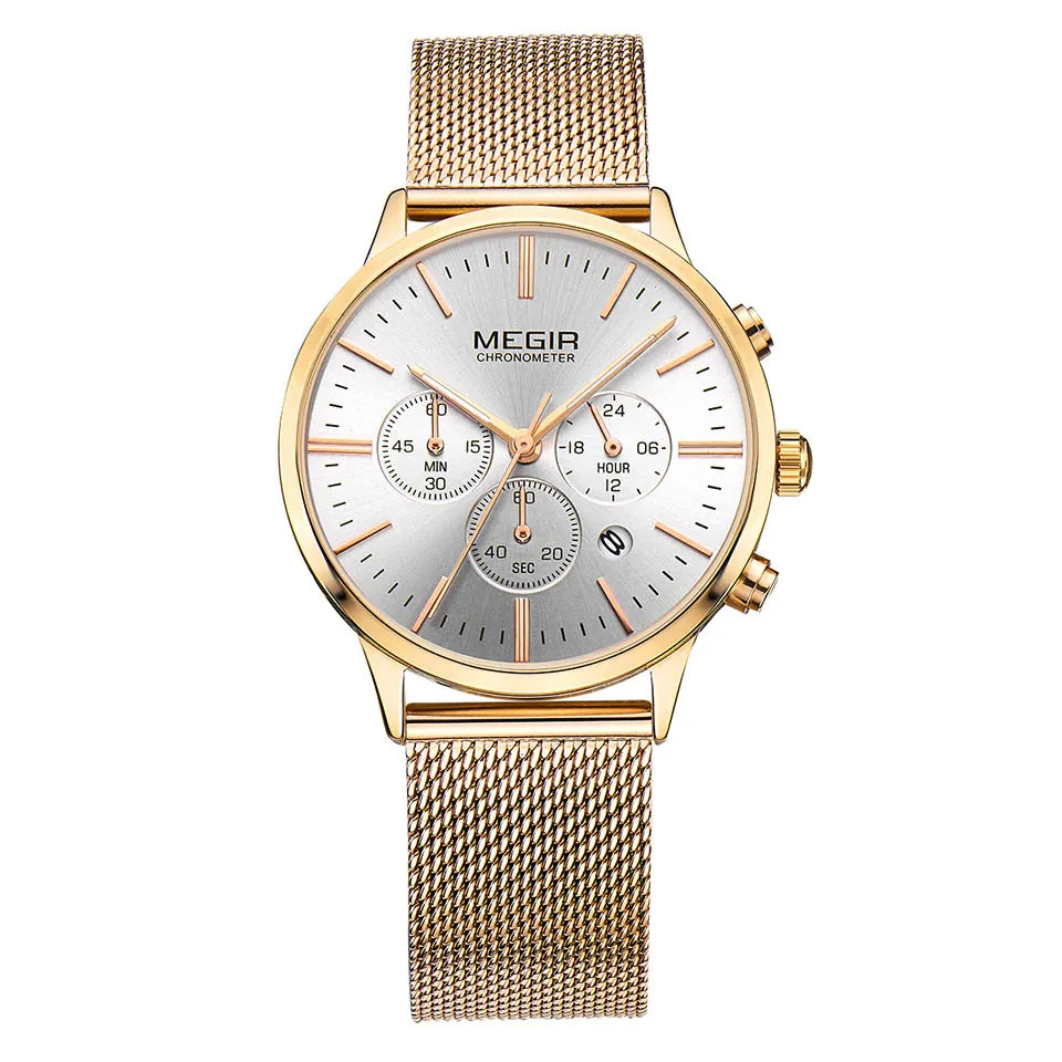 Часы наручные женские кварцевые с сетчатым ремешком спортивные золотистые |