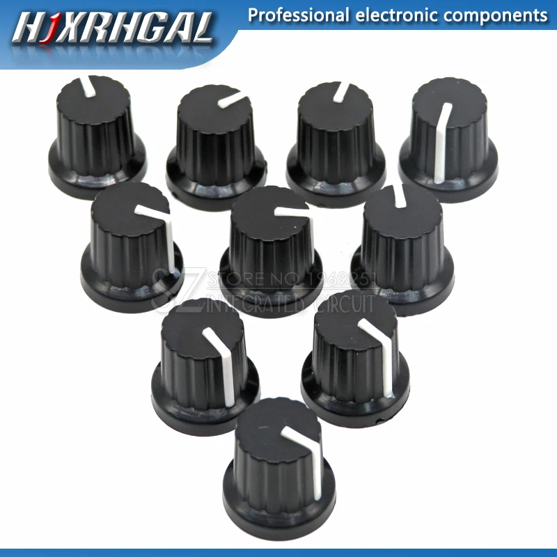 500 Pcs 6mm Shaft Hole Dia Plastic Threaded Knurled Potentiometer Knobs Caps | Электронные компоненты и