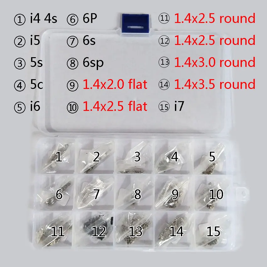Юйси 15 сумок полный набор винтов Комплект запчастей для iphone 4 4s 5 5s 5c 6 6s plus 7+ Android винты для телефона+ пластиковая коробка