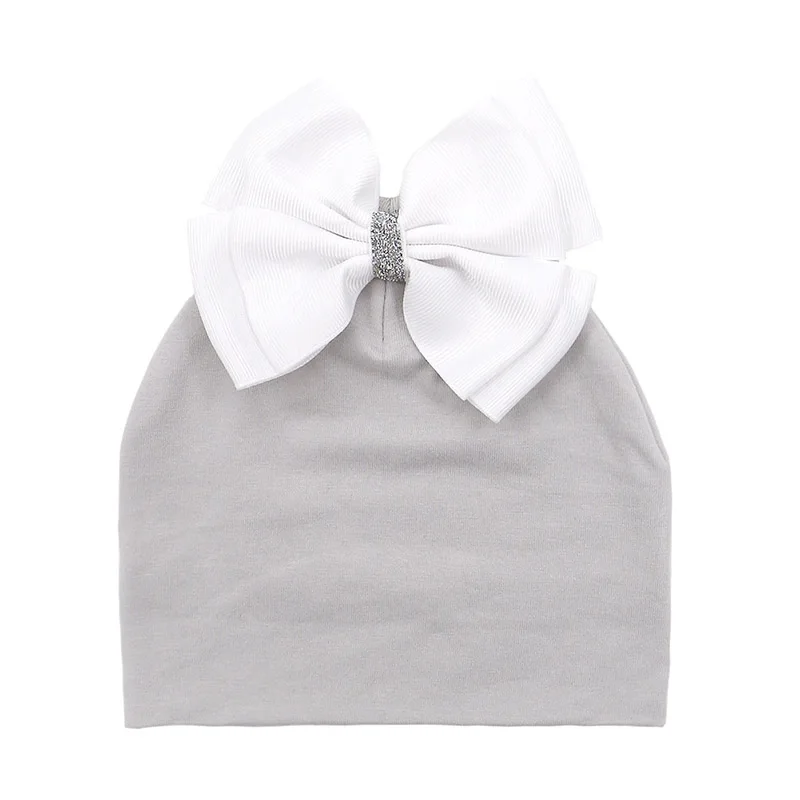 gray 1 GZHilovingL/Милая хлопковая шапка с бантом для новорожденных мальчиков и девочек; коллекция года; сезон осень-зима; детская шапочка с большим бантом; аксессуары для волос шляпы - Цвет: gray 1