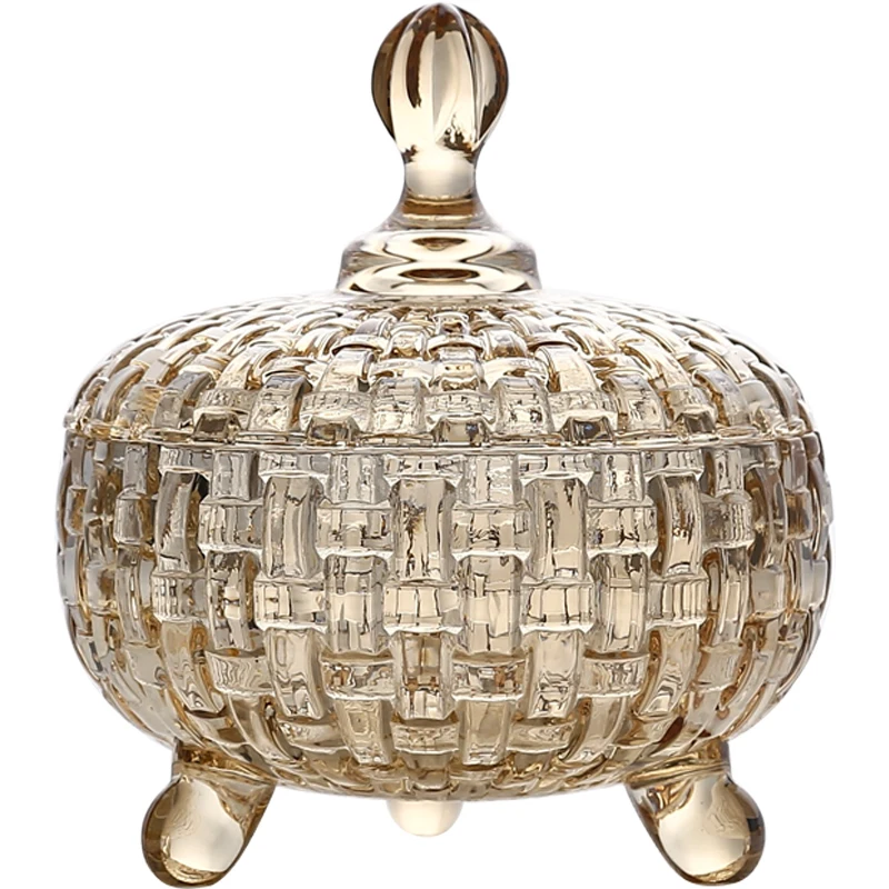 

European Crystal Glass Candy Organizer Living Room Candy Cans Dried Fruit Plate Bucket with Cover Fruit Racks Kitchen Storage