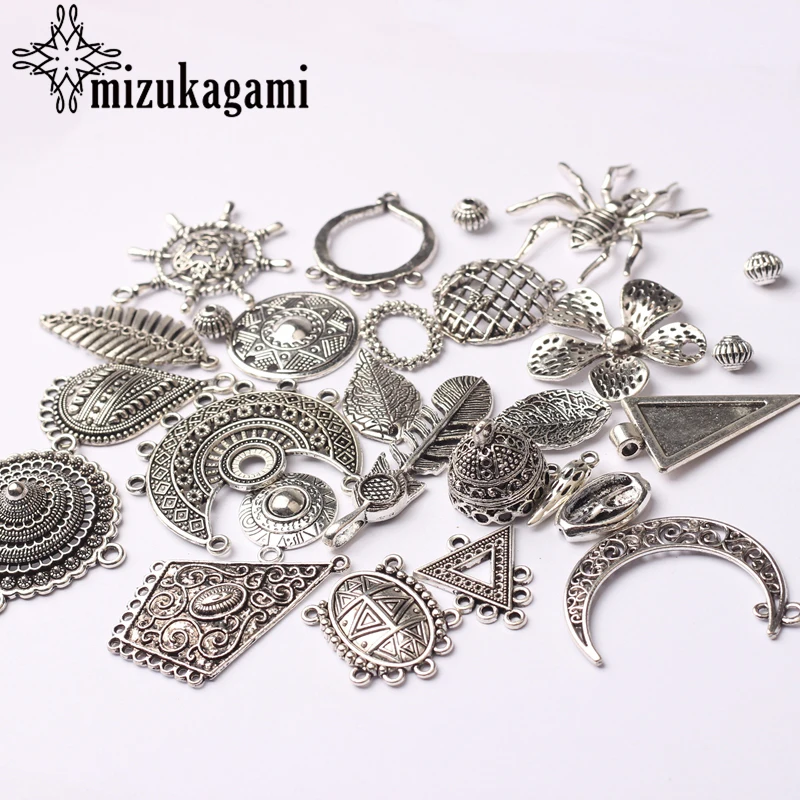 Retro Zinc Alloy Silver Charms 1 Pack/lot Random Mixed Charms Connector For DIY Earrings Jewelry Making Accessories