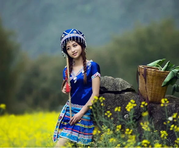 Женская одежда hmong для сцены костюм Китайская народности хмонгов костюмы танцев