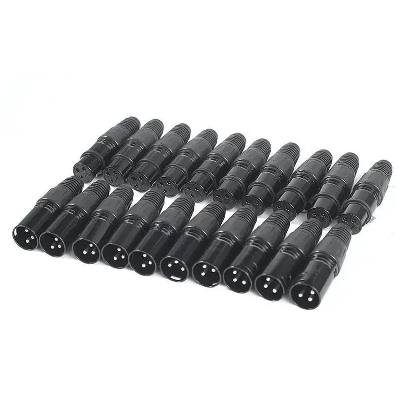 Adeeing 10pairs XLR 3Pin Audio Microphone Cable Connector Black Male+ Female MIC Plug Cable Connect XLR Adapter(10x Male+10x Female