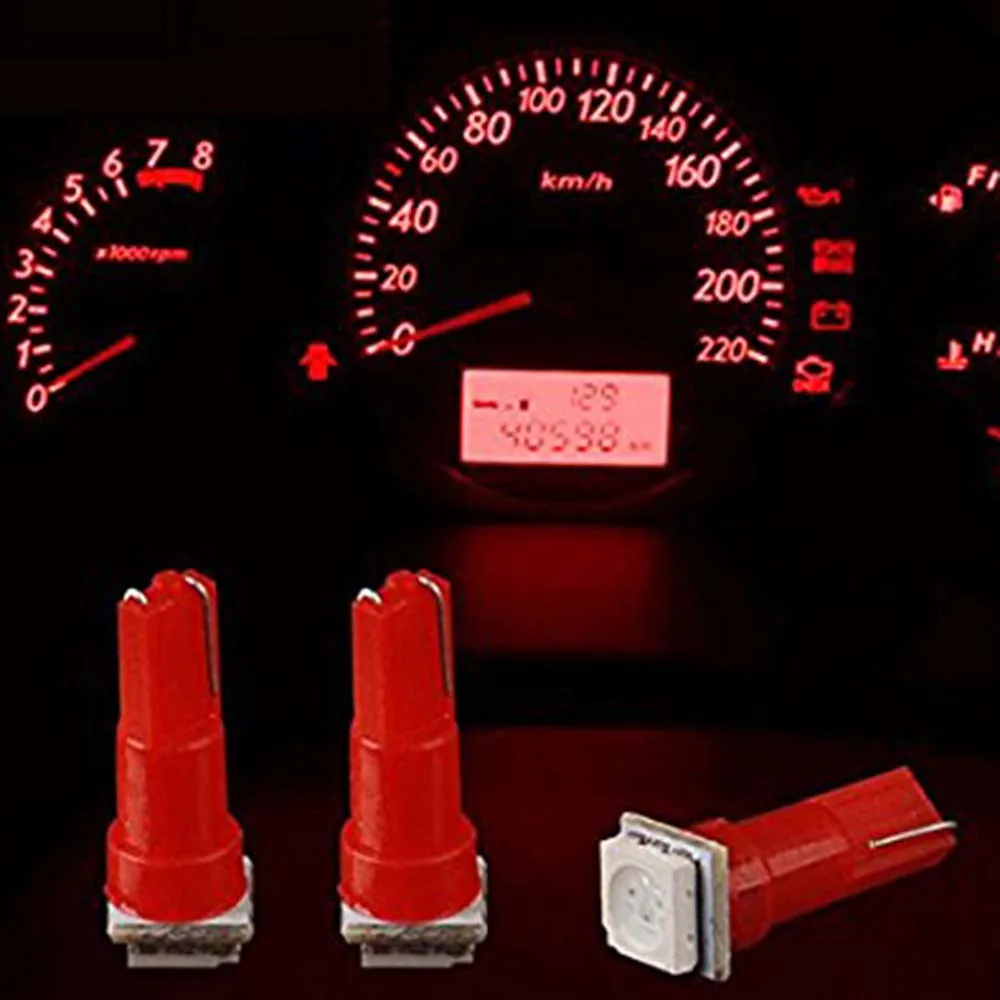 

100 шт., Автомобильные светодиодные лампы T5 1 SMD 5050 с клиновидным цоколем