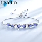 Женские браслеты из чистого серебра 925 пробы UMCHO, регулируемый Теннисный браслет из танзанита, рождественский подарок