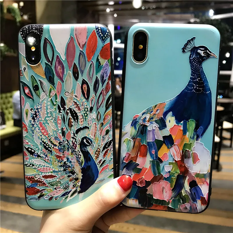 COPEONE рельефный чехол для телефона iPhone 8 Plus 3D Рисунок павлин X XS XR MAX 6 7 Мягкий
