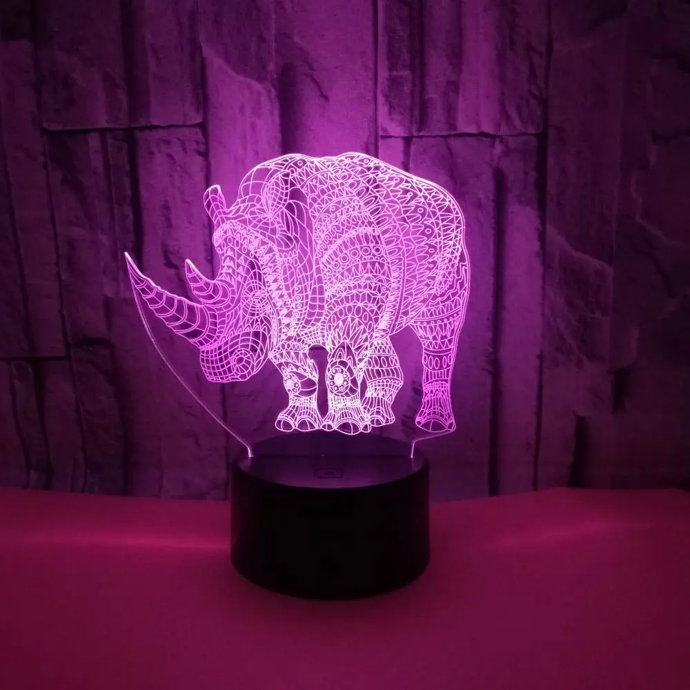 Новая креативная светодиодная 3d лампа Rhino декоративная индивидуальная