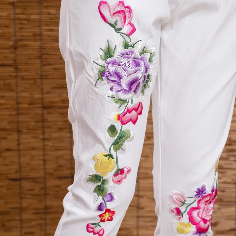 Брюки-султанки женские в этническом стиле модные штаны с цветочной вышивкой