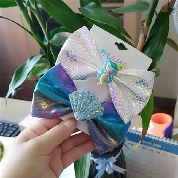 set 2 5 компл./лот блестящие заколки для волос Русалочки галстуки-бабочки с блестками Duckbill комплект заколок для волос Океаническая ракушка принцесса девушки заколки для волос аксессуары для волос - Цвет: set 2