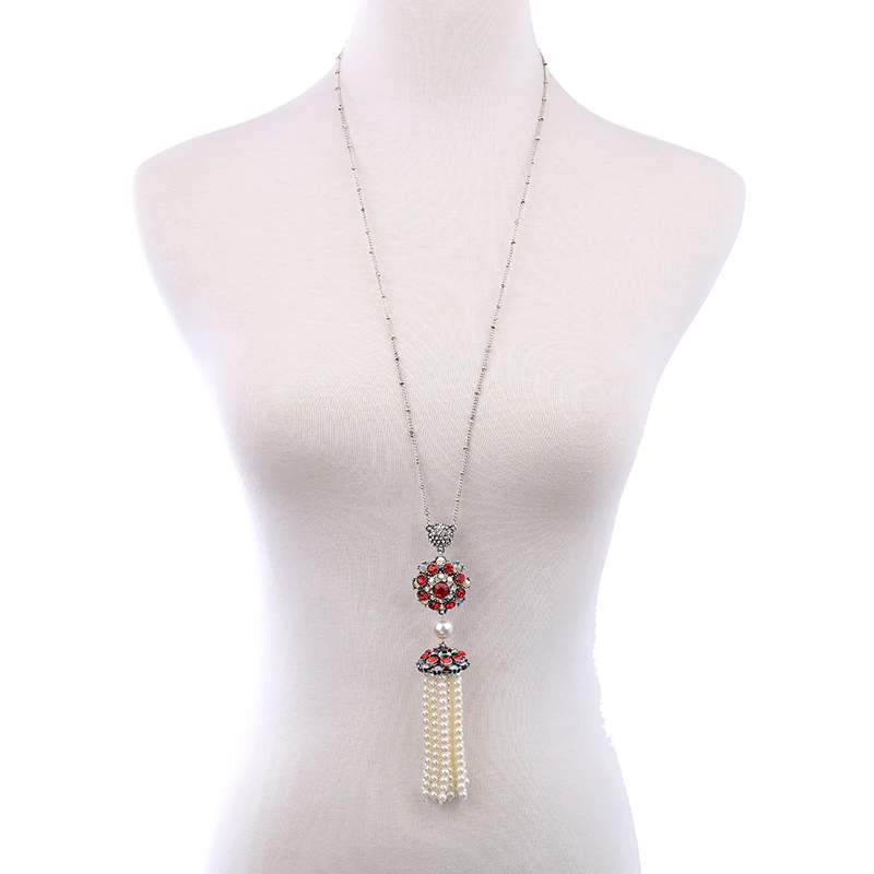 Женское Ожерелье с искусственным жемчугом и кристаллами красного синего цвета
