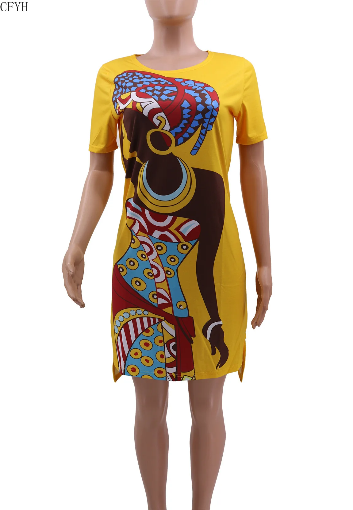 

Sexy Women Print O-Neck Short Sleeve Straight Mini Dress Lady Hollow Out Straight Short Dress