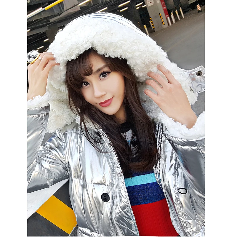 CKMORLS Новинка широкое женское пальто зимняя модная Серебряная верхняя одежда