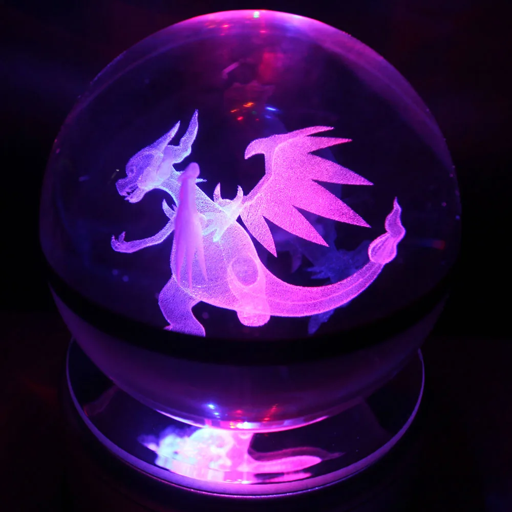 HUI YUAN Charizard X Pokeball 8CM Diameter Crystal Ball 3D LED Novelty Light USB AA Battery Decorative Glass | Освещение