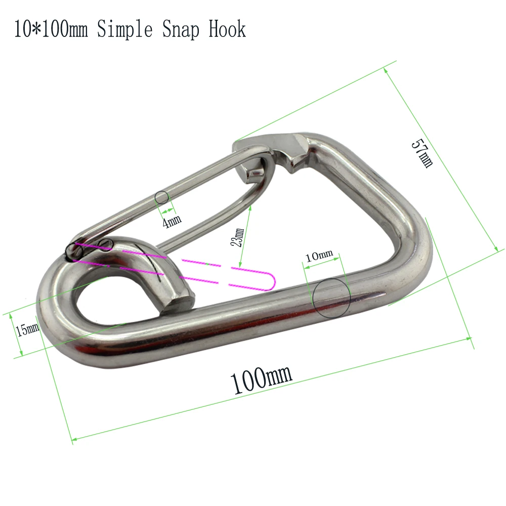 

Multifunctional Stainless Simple Snap Hook Stainless Steel 304/316 Quick Link Lock Ring Lanyard Hook Carabiner 10*100mm 5pcs