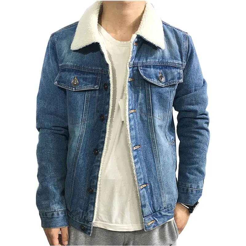 

2018 Men's Fashion Denim jacket Autumn and Winter Black Denim jacket Thick Wool Coat Men plus velvet Denim jacket size S-XXL