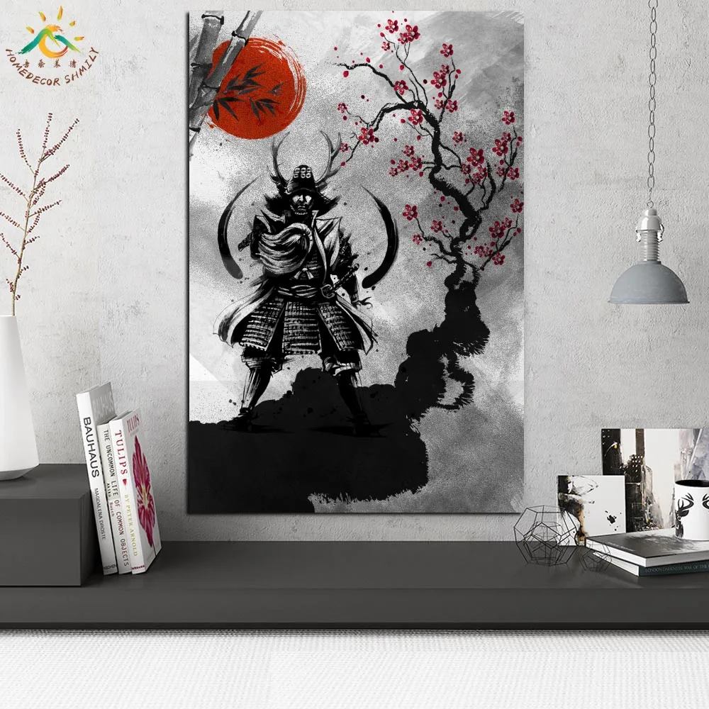 Japanese samurai Red Sun Modern Wall Art Print Pop Posters and Prints Scroll Canvas Painting wall pictures for living Room |