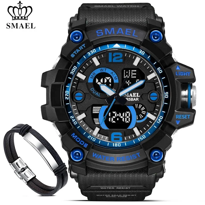 1617B Black-Blue SMAEL часы+ браслет набор 1617 военные часы Мужские Аналоговые Цифровые светодиодный с подсветкой мужские спортивные часы с двойным дисплеем наручные часы - Цвет: 1617B Black-Blue