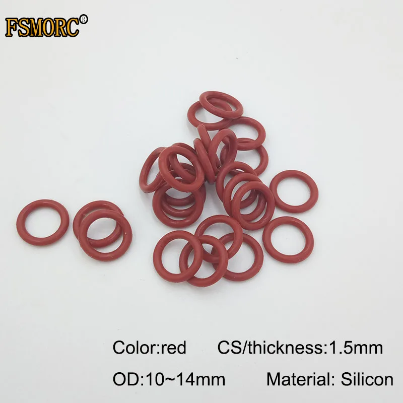 white and red silicon o-rings 1.5mm Thickness OD 10 10.5 11 11.5 12 12.5 13 13.5 14mm Food Grade Seals gasket no poison o ring |