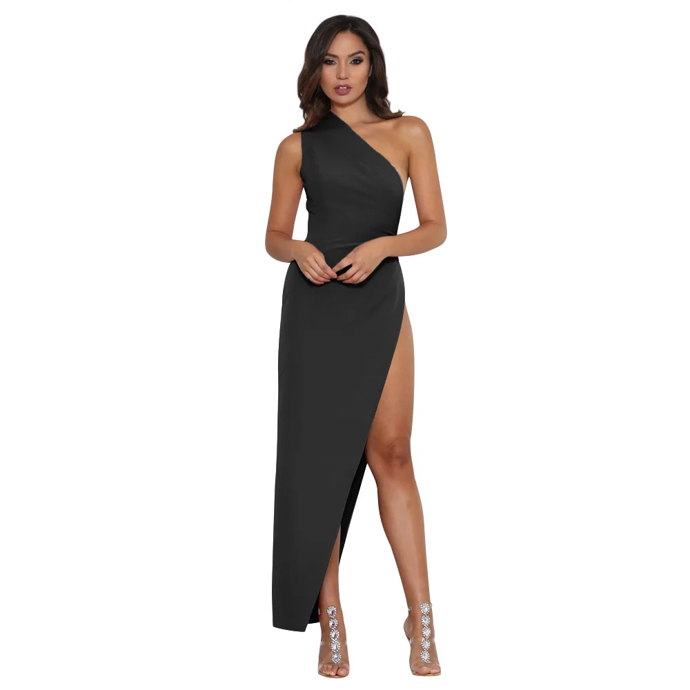 Сексуальное платье для женщин с одним плечом, разрезом по боку, элегантным полурукавом, высокой талией и облегающим силуэтом для вечеринки - Vestidos.
