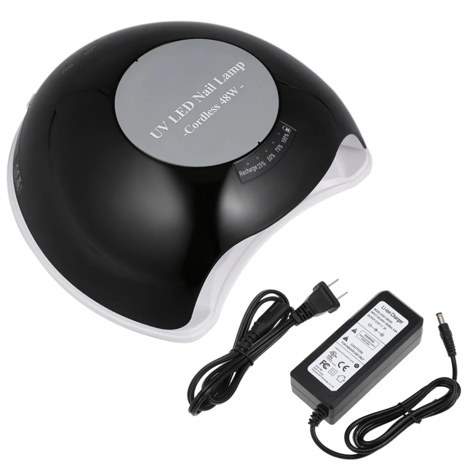 Black US Plug 48 Вт Светодиодная лампа для ногтей УФ лампа перезаряжаемая Беспроводная Сушилка для ногтей и гель для ногтей отверждения машина гели полировки с датчиком - Цвет: Black US Plug