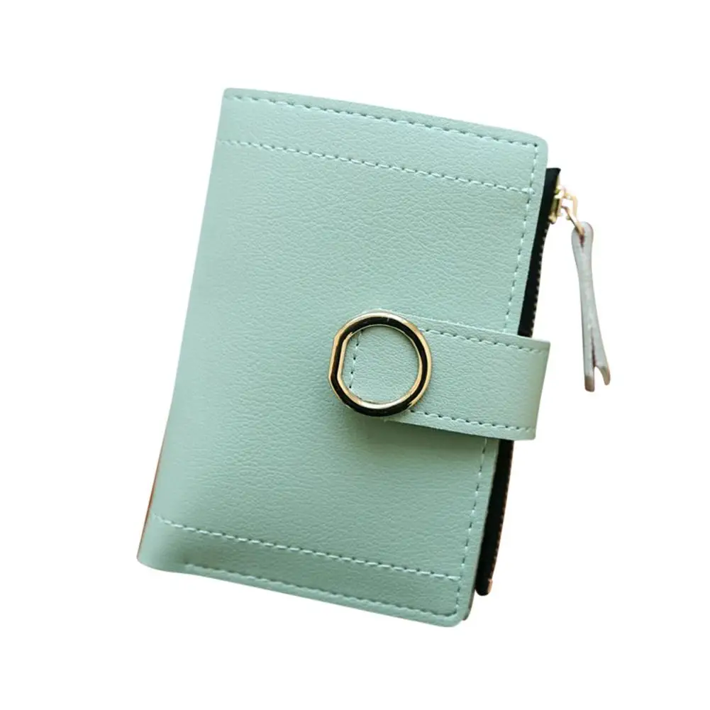 Light green Женский кожаный маленький кошелек с отделением для карт, элегантный однотонный короткий красивый кошелек на молнии, кошельки для монет, клатч, сумочка, модный кошелек для монет - Цвет: Light green