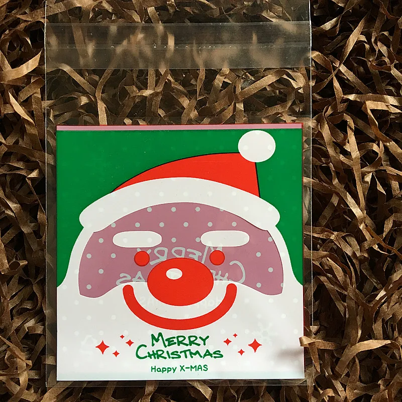 100 шт пищевые упаковочные мешки для печенья зеленый Санта Клаус Печать