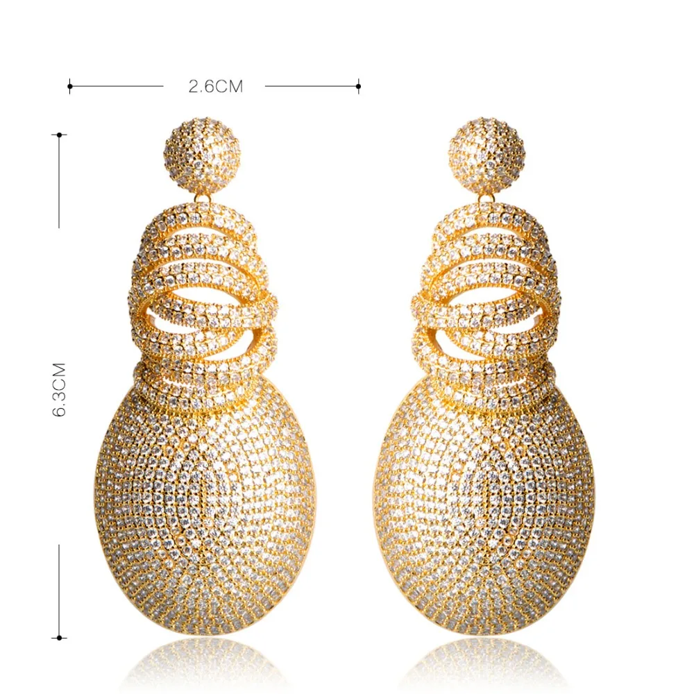 Dazz Full Mirco Pave Cubic Zircon серьги для женщин женские Золотой Дубай Свадебные медные бижутерия; серьги-подвески Pendientes