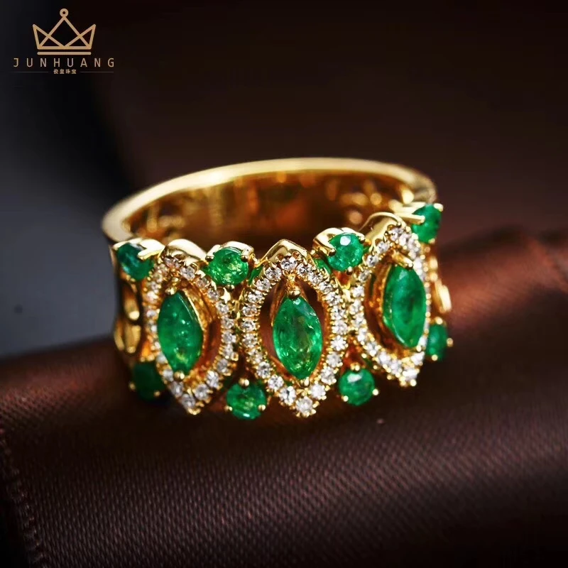 

S925 silver Natural green emerald gem ring natural gemstone ring Luxurious big Wide Row crown woman girl party gift jewelry