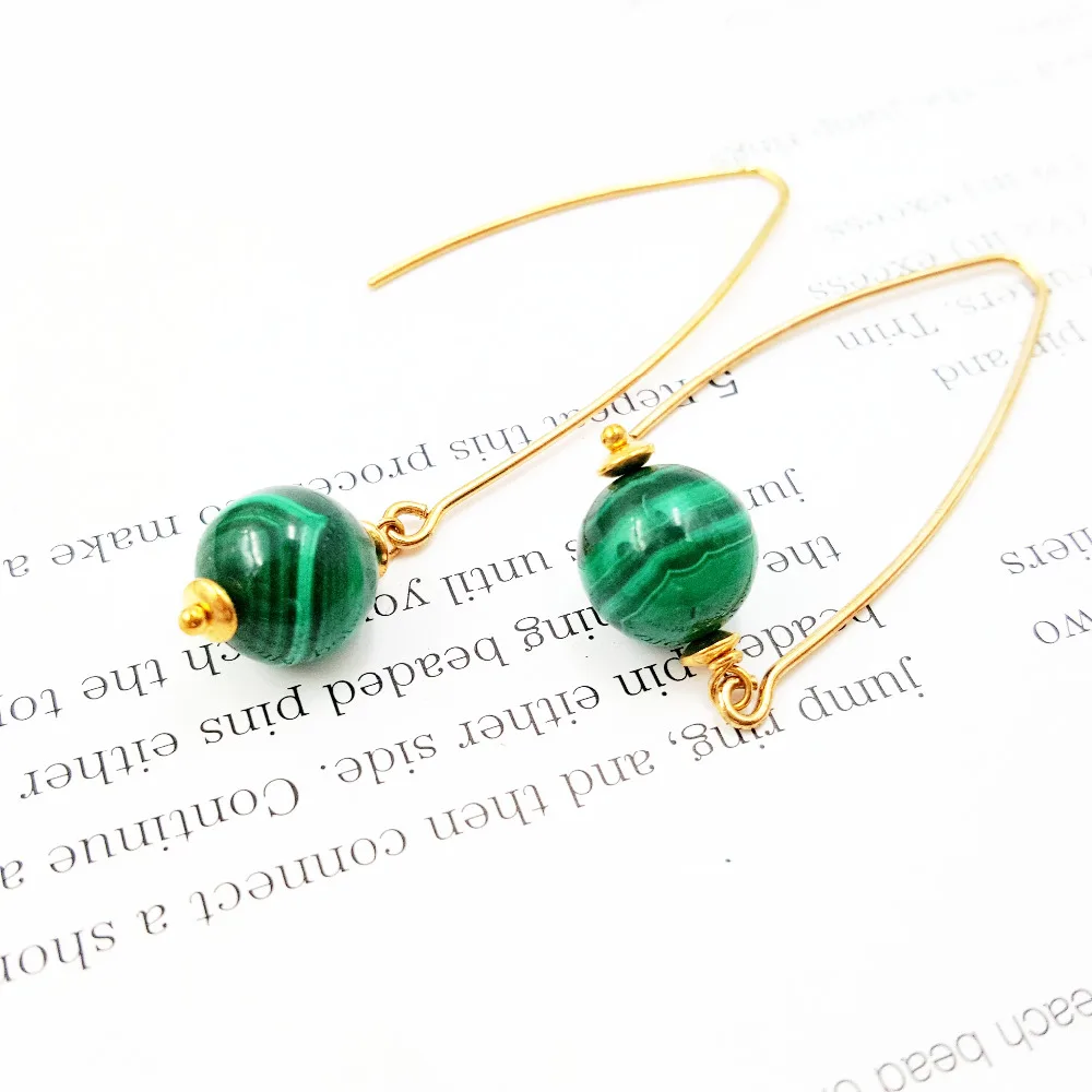 Lii Ji натуральный Малахит 10 мм 925 Висячие серьги из серебра пробы|drop earrings|earrings