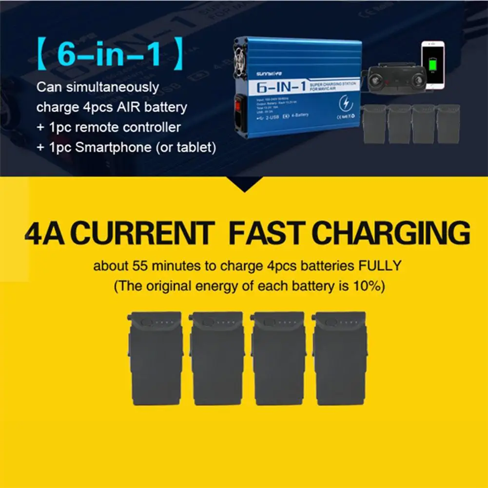

RCtown 6-in-1 Charger Battery and Remote Controller Super Charging Station for DJI MAVIC AIR with 2 USB Port ZK30
