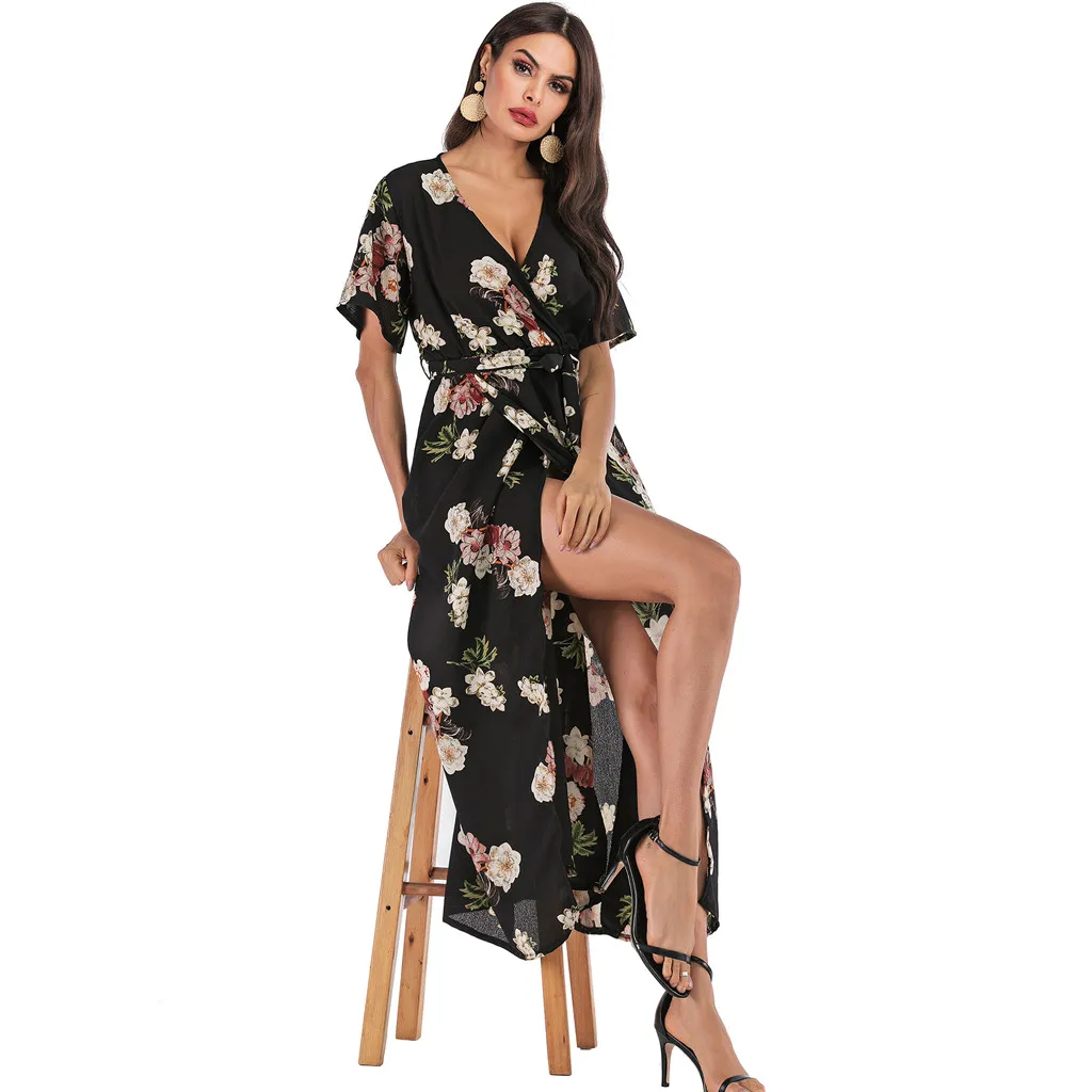 Женское богемное платье с коротким рукавом и цветочным принтом размера плюс